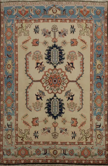 Rich Heriz serapi Persian Area Rug 6x8 with Artful Border and Central Theme