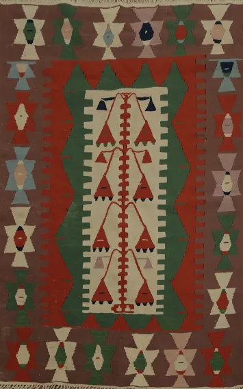 Unique Artistic Crafted Geometric Kilim Persian Rug 4x5