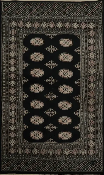 Classic Dark Bokhara Rug 4x7 with Detailed Artisan Craftsmanship