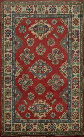 Intricately Kazak Oriental Rug 4x6 with Classic Bohemian Style
