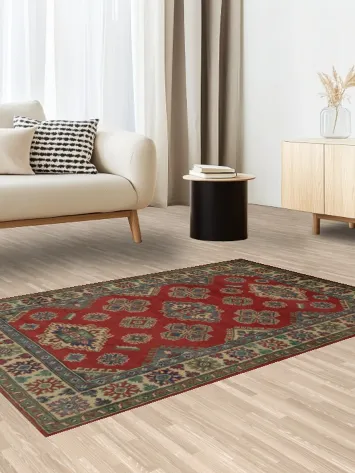 Intricately Kazak Oriental Rug 4x6 with Classic Bohemian Style