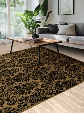 Timeless Damask Design Nepalese Vegetable Dye Area Rug 9x12