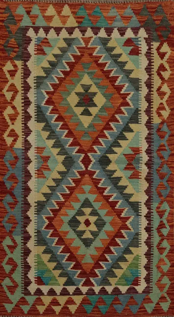 Add a Bold Statement with this Geometric Kilim Rug 3x4
