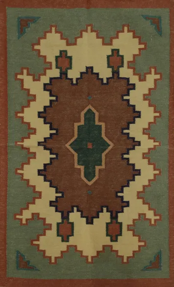 Earth Tones Geometric Classic Wool Kilim Persian Rug 2x3