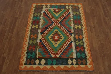 Intricate Multicolor Kilim Rug 4x6 Geometric Craftsmanship