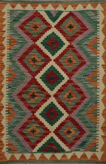 Unique Handcrafted Kilim Rug 3x4 with Bold Geometric Designs
