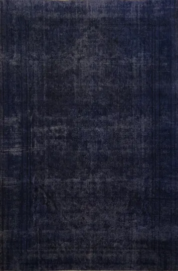 Deep Blue Distressed Persian Area Rug 9x12 with Classic Design