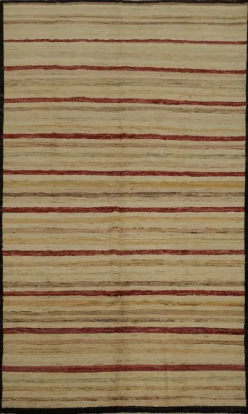 Striped Serenity Warm Beige and Red Gabbeh Area Rug 7x10