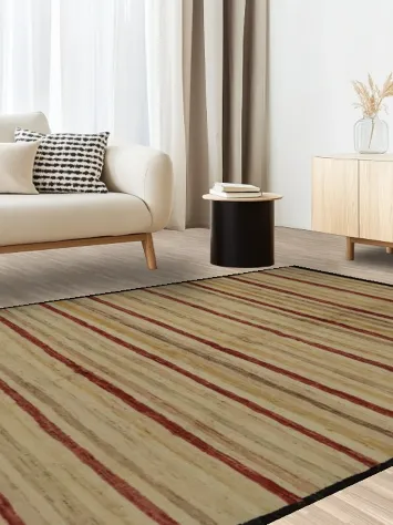 Striped Serenity Warm Beige and Red Gabbeh Area Rug 7x10