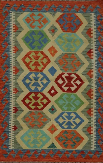 Geometric Playful Kilim Rug 3x5 Perfect for Eclectic Homes