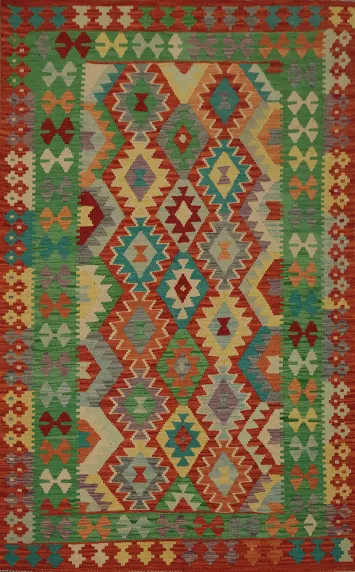 Artful Symmetry Colorful Patterns Kilim Oriental Rug 4x6