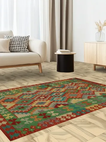 Artful Symmetry Colorful Patterns Kilim Oriental Rug 4x6