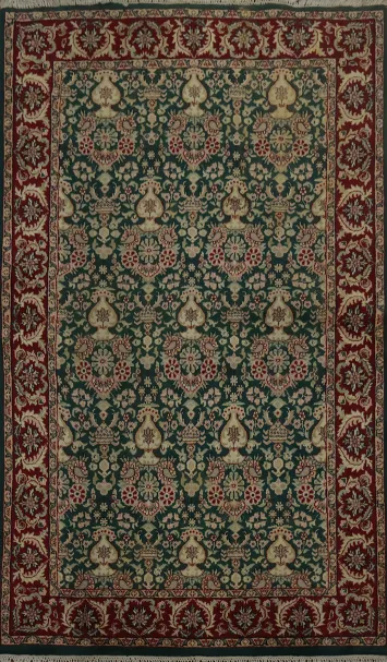 Luxurious Agra Oriental Rug 4x6 in Rich Green and Red Tones