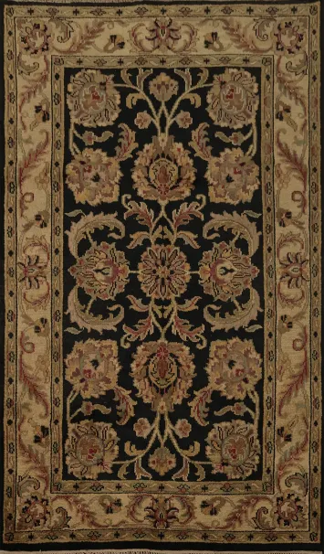 Ornate Floral Black Background Agra Oriental Area Rug 5x8