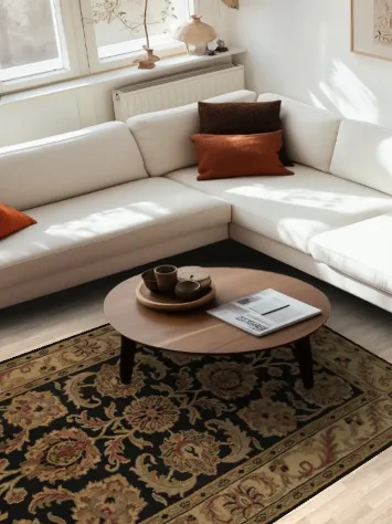 Ornate Floral Black Background Agra Oriental Area Rug 5x8