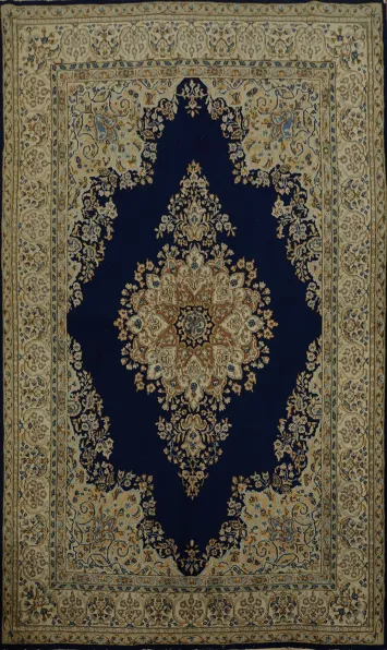 Royal Blue Kerman Persian Area Rug 6x8 with Floral Medallion