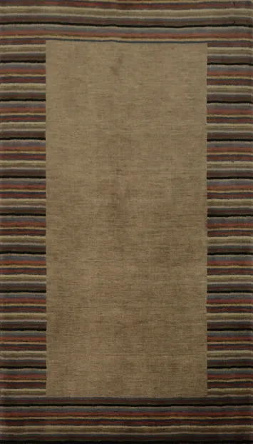Warm and Inviting Nepalese Rug 4x6 with Bold Striped Border