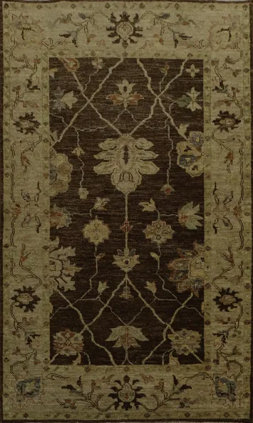 Bohemian Oushak Rug 4x6 with Floral Motifs and Border Detail