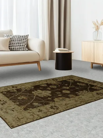 Bohemian Oushak Rug 4x6 with Floral Motifs and Border Detail