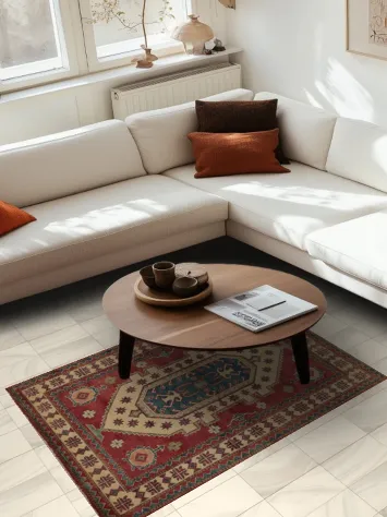 Rustic Kazak Oriental Rug 4x5 with Artisanal and Elegant Motifs