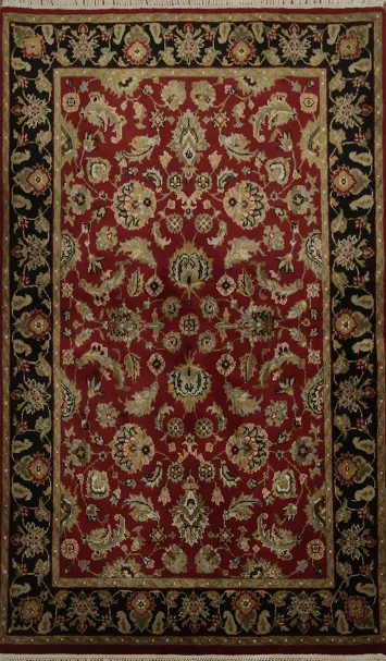 Red and Black Agra Oriental Rug 4x6 with Floral Elements