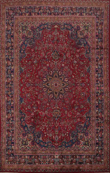 Ornate Mashad Persian Area Rug 10x13 with Detailed Medallion