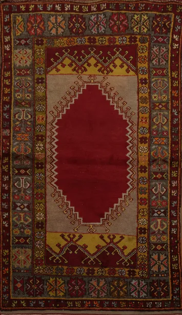 Anatolian Turkish Rug 4x6 Red Centerpiece and Unique Borders