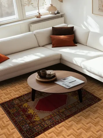 Anatolian Turkish Rug 4x6 Red Centerpiece and Unique Borders