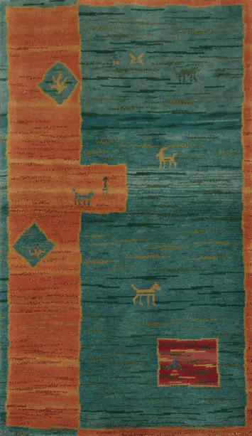 Vibrant Gabbeh Persian Rug 4x6 with Tribal Animal Patterns