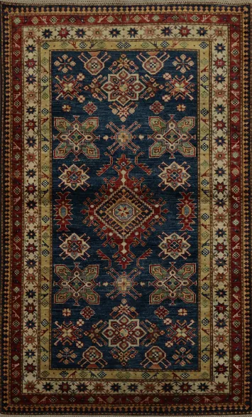 Embrace Tradition with Elegant Blue Kazak Oriental Rug 4x6