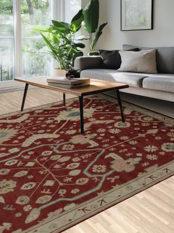 Luxurious Oushak Area Rug 9x12 with Unique Oriental Design