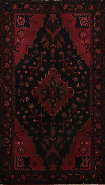 Captivating Motifs on Finest Dark Navy Zanjan Persian Rug 4x7