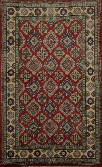 Geometric Design Kazak Oriental Rug 4x6 with Classic Charm
