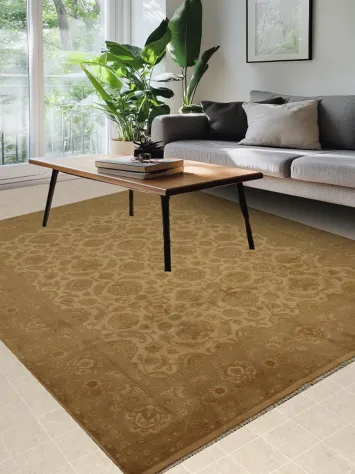 Classic Peshawar Area Rug 8x10 in Warm Beige and Gold Tones