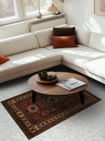 Artisan Crafted Super Kazak Rug 4x5 with Deep Red Colors