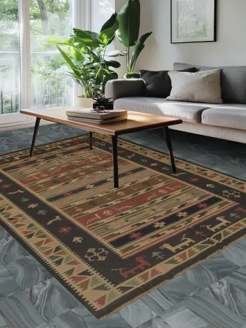 Traditional Folk Art-Inspired Kilim Oriental Area Rug 7x10