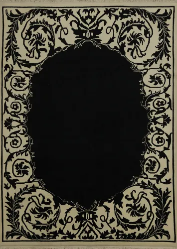Ivory & Black Ornate Nepalese Area Rug 8x10 for Elegant Homes