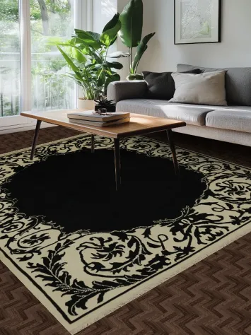 Ivory & Black Ornate Nepalese Area Rug 8x10 for Elegant Homes