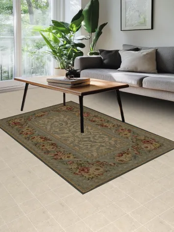 Floral Embellishments on Vintage Tabatabaei Chinese Rug 5x7