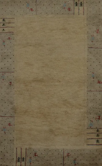 Neutral Gabbeh Oriental Rug 4x6 with Intricate Decorative Frame