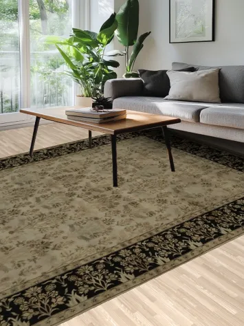 Timeless Floral Ziegler Area Rug 9x12 with Ornate Black Border