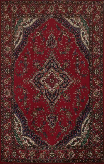Artisan Tabriz Persian Area Rug 9x12 Rich Red Floral Patterns