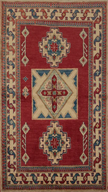 Vibrant Red Kazak Oriental Rug 4x6 Cultural Charming Patterns