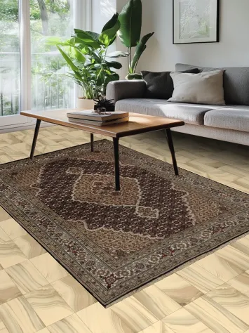 Authentic Tabriz Mahi Area Rug 6x9 with Symmetrical Design