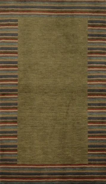 Green Olive Gabbeh Oriental Rug 3x6 with Striped Border
