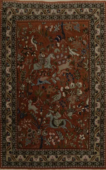Tabriz Tabatabaei Persian Rug 4x5 Lively Wildlife Design