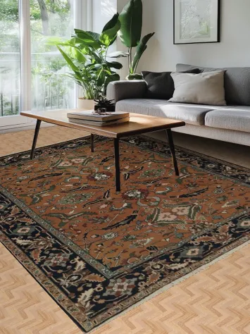 Traditional Oushak Area Rug 8x10 with Classic Border Design