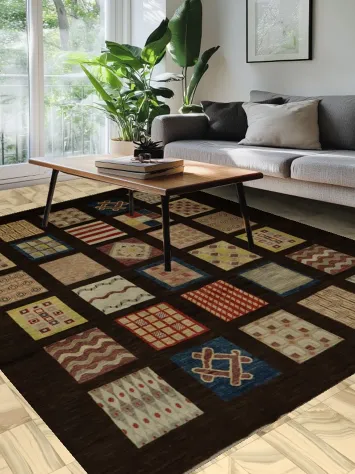 Geometric Gabbeh Oriental Area Rug 8x11 with Colorful Panels