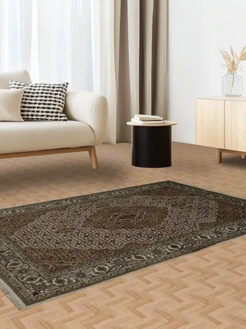 Geometric Tabriz Mahi Oriental Rug 4x6 in Warm Earthy Tones