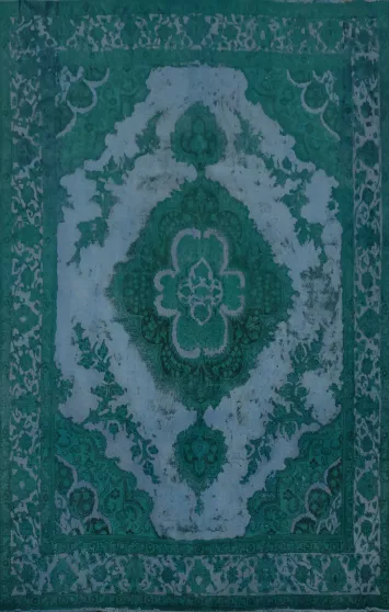 Green & Blue Tabriz Persian Area Rug 10x13 with Floral Patterns